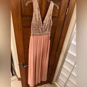 Lulus blush sequin/chiffon maxi dress